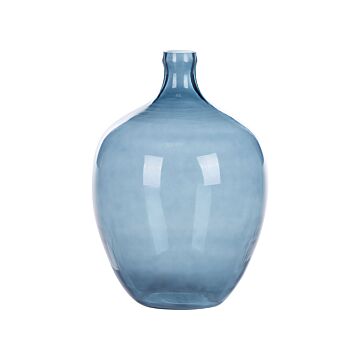 Vase Blue Glass 39 Cm Handmade Decorative Round Bud Shape Tabletop Home Decoration Modern Design Beliani