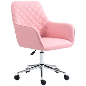 Vinsetto Office Desk Chair, Leather-feel Fabric Computer Swivel Chair With Rolling Wheels And Adjustable Height For Home, Pink