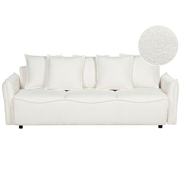 Sofa Bed White Boucle Fabric Convertible Sleeper With Storage Additional Cushions Removable Covers Modern Minimalist Style Living Room Bedroom Beliani