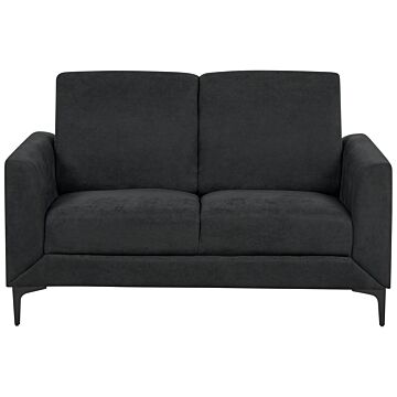 Sofa Black Fabric Polyester Upholstery Black Legs 2 Seater Loveseat Retro Style Living Room Furniture Beliani