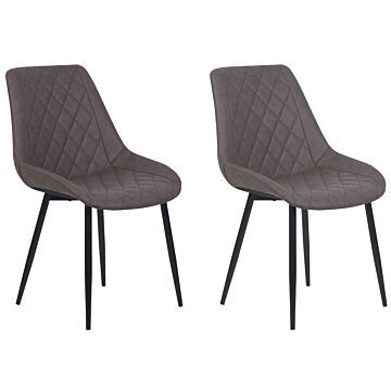 Set Of 2 Dining Chairs Brown Faux Leather Quilted Upholstery Kitchen Beliani