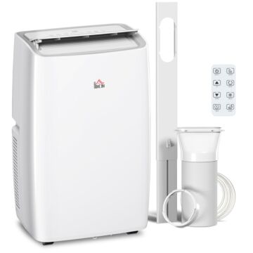 Homcom 12,000 Btu Portable Air Conditioner Dehumidifier Cooling Fan For Room Up To 25m², With Remote, Led Display, 24h Timer, Window Mount Kit, White