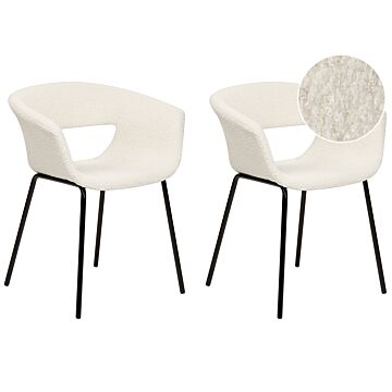 Set Of 2 Dining Chairs Off-white Boucle Seats Armless Metal Legs For Dining Room Kitchen Beliani