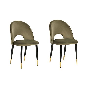 Set Of 2 Dining Chairs Olive Green Velvet Upholstery Black Legs Retro Glamour Beliani