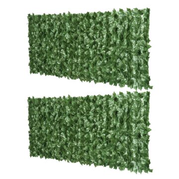 Outsunny 2-piece Artificial Leaf Hedge Screen Privacy Fence Panel For Garden Outdoor Indoor Decor, Dark Green, 2.4m X 1m
