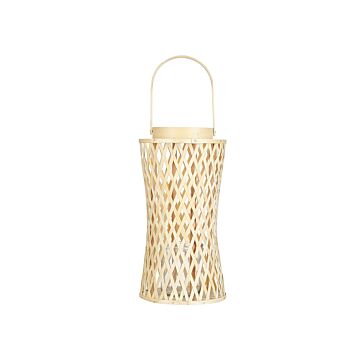 Candle Lantern Natural Bamboo Wood 38 Cm With Glass Candle Holder Boho Style Indoor Beliani