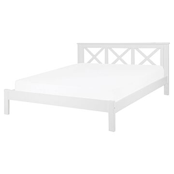 Eu King Size Wooden Bed Frame White 5ft3 Headboard Slats Beliani