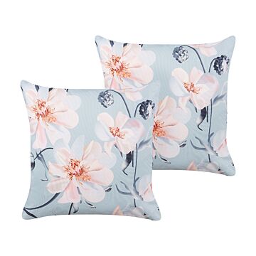 Set Of 2 Garden Cushions Blue Polyester Floral Pattern 45 X 45 Cm Modern Outdoor Decoration Water Resistant Beliani