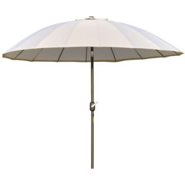 Outsunny Ф255cm Patio Parasol Umbrella Outdoor Market Table Parasol With Push Button Tilt Crank And Sturdy Ribs For Garden Lawn Backyard Pool White
