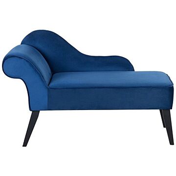 Chaise Lounge Blue Velvet Upholstery Dark Wood Legs Left Hand Retro Beliani