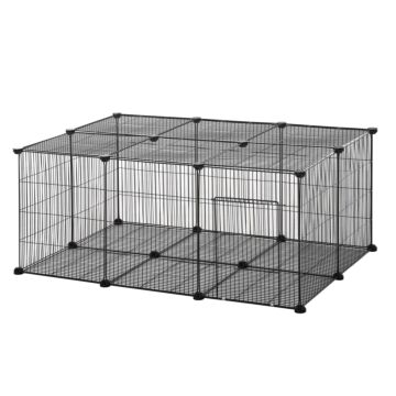 Pawhut Pet Playpen Diy Small Animal Cage Metal Fence With Door, 22 Pieces, For Bunny Chinchilla Hedgehog Guinea Pig