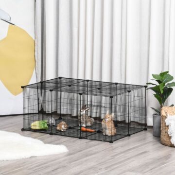 Pawhut Pet Playpen Diy Small Animal Cage Metal Fence With Door, 22 Pieces, For Bunny Chinchilla Hedgehog Guinea Pig