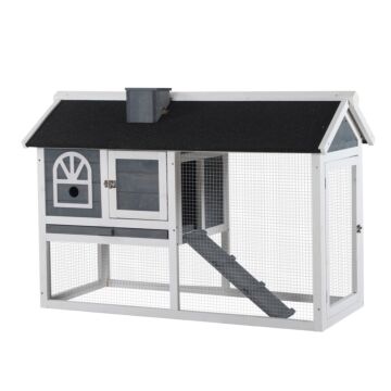 Pawhut Guinea Pigs Hutches Wood Bunny Cage For Outdoor Indoor With Pull Out Tray Run Box Ramp Asphalt Roof For Small Animals Grey
