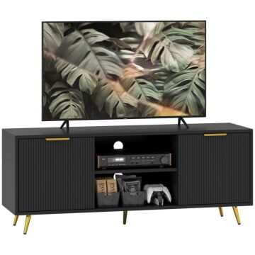 Homcom Modern Tv Stand Cabinet For Tvs Up To 55", Tv Unit With 2 Open Shelves And 2 Cabinets, Entertainment Centre With Cable Management For Living Room, Black