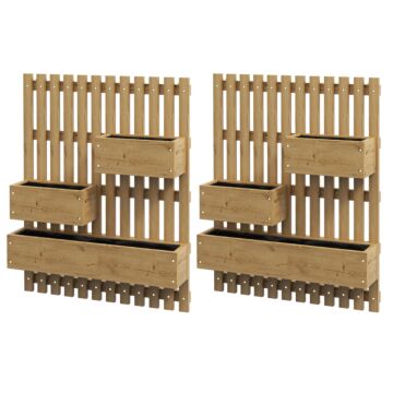 Outsunny Set Of 2 Wall-mounted Wooden Garden Planters With Trellis, Drainage Holes And Movable Planter Boxes, Wall Raised Garden Bed For Patio, Carbonised