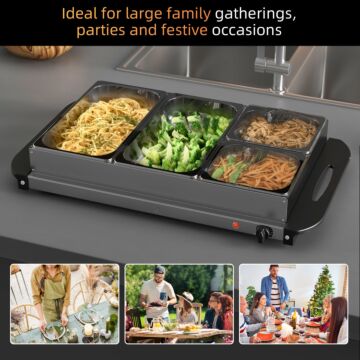 Homcom 4 Tray Electric Food Warmer Buffet Server With Plate Warmer Function, Cool Touch Handles, Adjustable Temperature, 300w