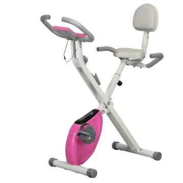 Homcom Folding Exercise Bike, 8 Level Magnetic Resistance Indoor Stationary Bike, Upright Fitness Bike With Backrest Tablet Holder, 5 Level Adjustable Seat Height, White