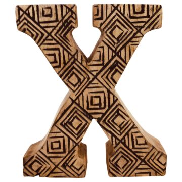 Hand Carved Wooden Geometric Letter X