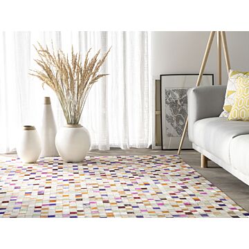 Area Rug Carpet Multicolour Cowhide Leather Patchwork Pattern Rectangular 140 X 200 Cm Beliani