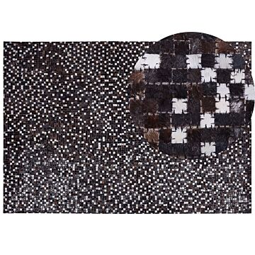Area Rug Brown With Silver Leather 160 X 230 Cm Rustic Patchwork Beliani