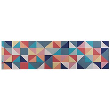 Runner Rug Multicolour Polyester 80 X 300 Cm Geometric Triangle Pattern Anti-slip Bottom Modern Hallway Beliani