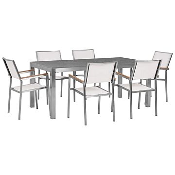Garden Dining Set White With Grey Granite Table Top 6 Seats 180 X 90 Cm Beliani