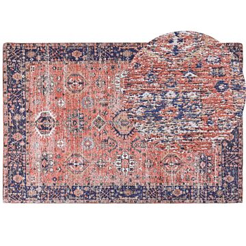 Area Rug Red And Blue Cotton 200 X 300 Cm Rectangular Oriental Pattern Boho Style Living Room Bedroom Beliani