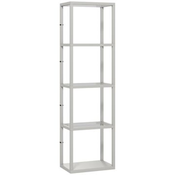Homcom Led Floor Lamp With Glass Shelves, 4 Layers Dimmable Tall Standing Lamp, Modern Column Shelf Floor Light For Living Room, Bedroom, Office, Grey