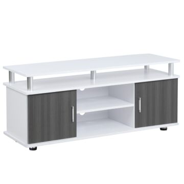Homcom Tv Cabinet Unit For Tvs Up To 55'' With Storage Shelf And Cupboards, Living Room Entertainment Center Media Console, Grey And White