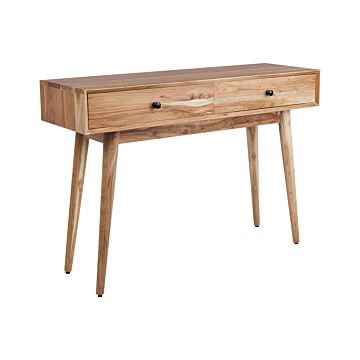 Console Table Light Wood Acacia Wood With 2 Drawers Sideboard Slim Rustic Style Side Table Beliani