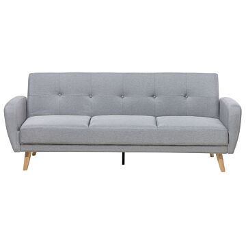 Sofa Bed Grey Fabric Upholstered 3 Seater Convertible Wooden Legs Modern Minimalistic Living Room Beliani
