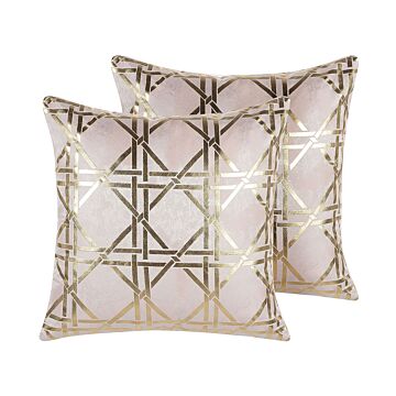Set Of 2 Decorative Cushions Pink Diamond Geometric Pattern 45 X 45 Cm Foil Print Glamour Decor Accessories Beliani
