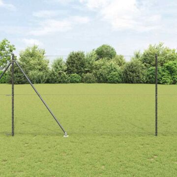 Vidaxl Hexagon Fence Grey 1.5x50 M Steel, Vidaxl Fence Posts With Spike 13 Pcs Ø32 Mm 170 Cm Galvanised Steel
