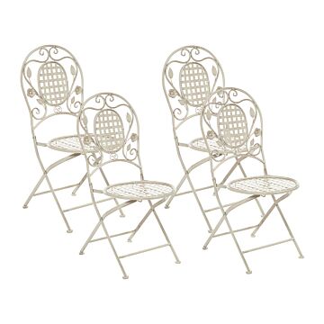 Set Of 4 Garden Chairs Off-white Iron Foldable Distressed Metal Outdoor Uv Rust Resistance French Retro Style Beliani