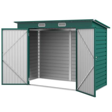 Outsunny 8 X 4ft Galvanised Garden Storage Shed, Metal Outdoor Shed With Double Doors And 2 Vents, Green