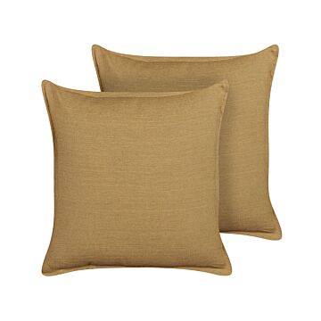 Set Of 2 Scatter Cushions Mustard Yellow 45 X 45 Cm Decorative Throw Pillows Removable Covers Zipper Closure Basic Traditional Style Beliani