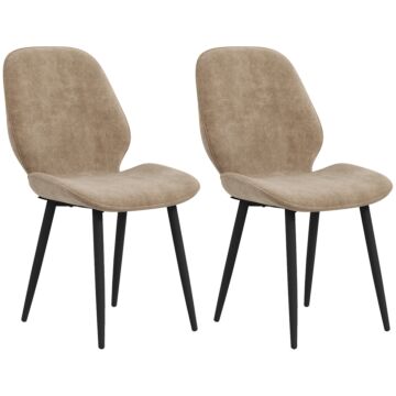Homcom Velvet Dining Chairs, Set Of 2 Dining Room Chairs With Metal Legs For Living Room, Dining Room, Light Brown