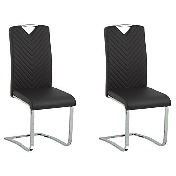 Set Of 2 Dining Chairs Black Faux Leather Upholstered Seat High Back Cantilever Conference Room Modern Beliani