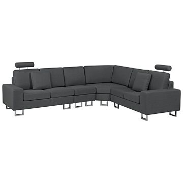 Corner Sofa Dark Grey Fabric Upholstery Left Hand Orientation With Adjustable Headrests Beliani