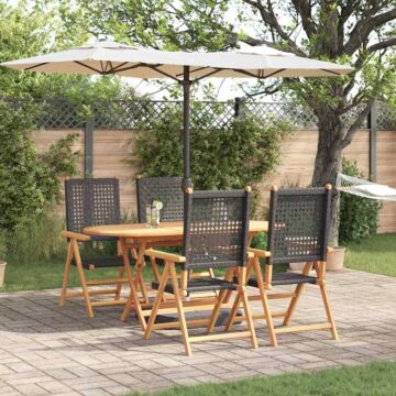 Vidaxl 5-piece Outdoor Dining Set - Black Solid Acacia Wood And Poly Rattan