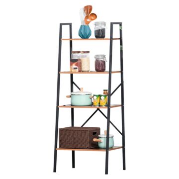 Homcom 4-tier Vintage Ladder Shelf Bookcase Wood Storage Rack Stand Plants Display Black Brown