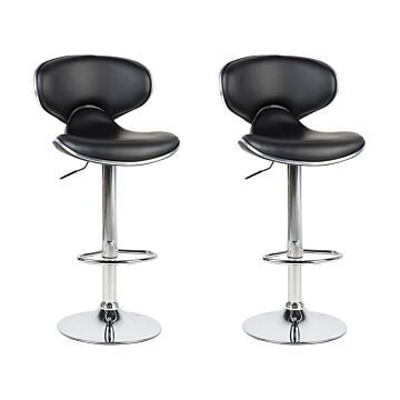 Set Of 2 Bar Chairs Black Faux Leather Upholstery Footstool Swivel Gas Lift Adjustable Height Glamour Beliani
