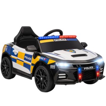 Aiyaplay Kids Electric Ride On Police Car With Remote Control, Music, Horn, Siren Flashing Lights For 3-5 Years Old, Multicolour