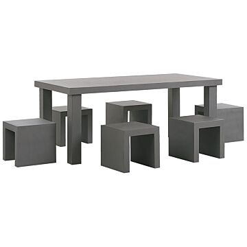 Garden Dining Set Grey Concrete Rectangular Table 6 Stools 6 Seater Water Resistant Beliani