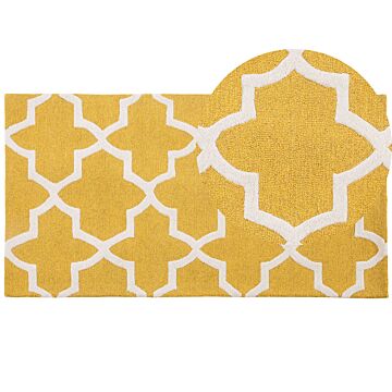 Area Rug Yellow Wool 80 X 150 Cm Trellis Quatrefoil Pattern Hand Tufted Oriental Moroccan Clover Beliani