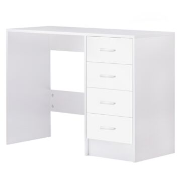 Homcom Computer Writing Desk With 4 Drawers, High Gloss Home Office Workstation, White