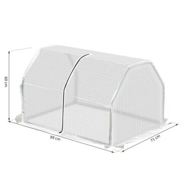 Outsunny Mini Greenhouse Portable Garden Greenhouse Metal Frame Grow House With Pvc Cover, Middle Zip Fastening, 99 X 71 X 60 Cm, White