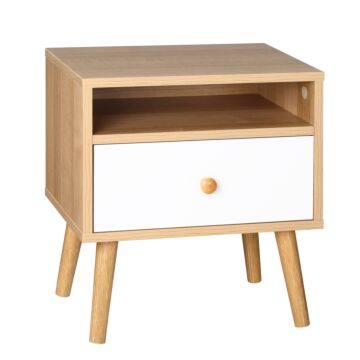 Homcom Bedside Table, Bedside Cabinet With Drawer And Shelf, Modern Nightstand, End Table For Living Room, Bedroom, Natural