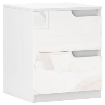 Homcom Set Of Two High Gloss Bedside Tables - White