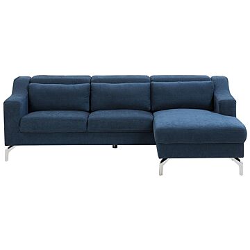 Fabric Corner Sofa Left Hand Blue Polyester Upholstery With Chaise Lounge Adjustable Headrests Modern Design Beliani